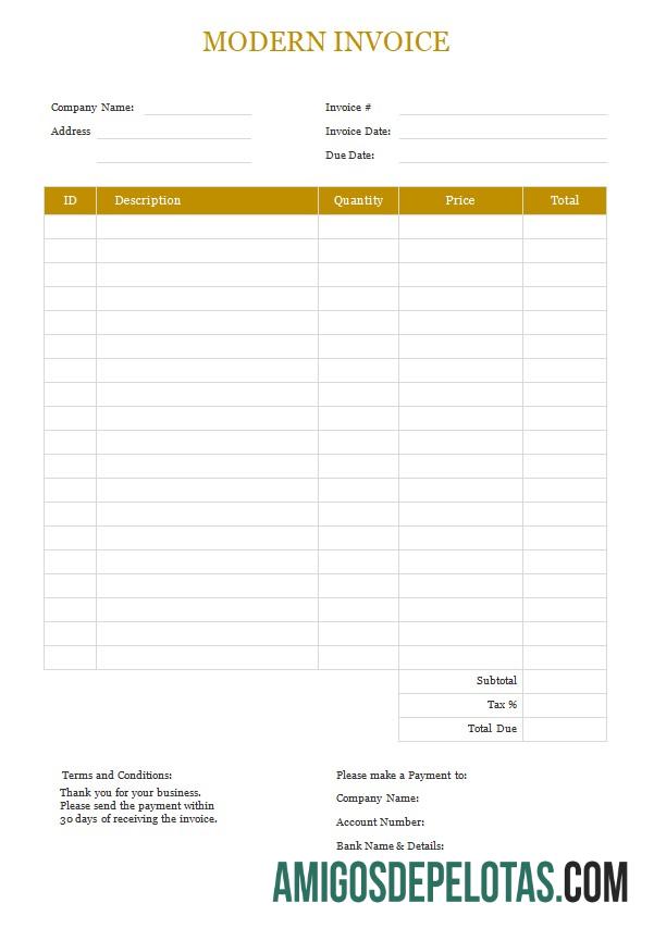 em branco Modelo de fatura moderno gratuito